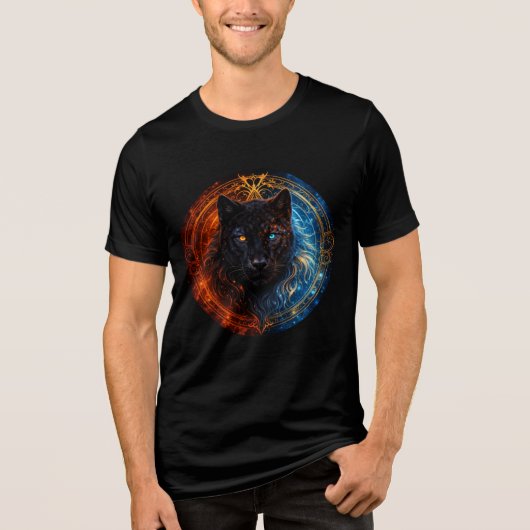 Celestial Panther – Fire and Ice Mandala Art トライブレンドTシャツ (正面)