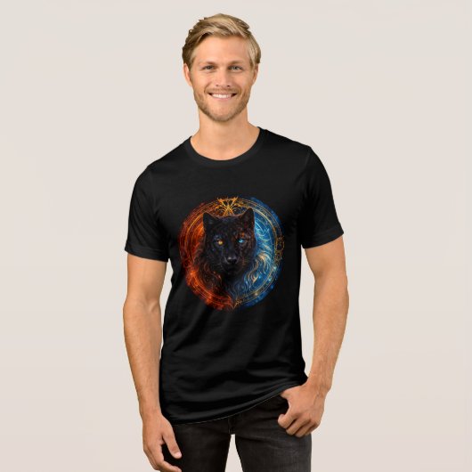 Celestial Panther – Fire and Ice Mandala Art トライブレンドＴシャツ (正面全面)