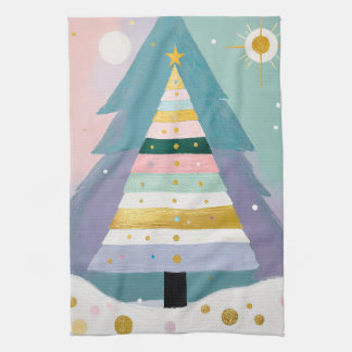 Celestial Pastel Christmas Tree キッチンタオル