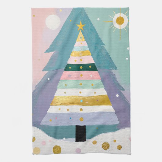 Celestial Pastel Christmas Tree キッチンタオル (縦)