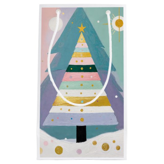 Celestial Pastel Christmas Tree スモールペーパーバッグ (正面)