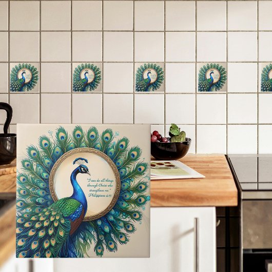 Celestial Peacock Bloom Bible Verse  タイル