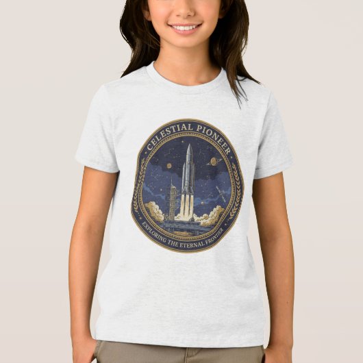 Celestial Pioneer Rocket Ship Space Exploration トライブレンドTシャツ (正面)