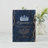  Celestial Princess Quinceanera Blue Gold Stars 招待状 (スタンド正面)