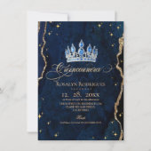  Celestial Princess Quinceanera Blue Gold Stars 招待状 (正面)