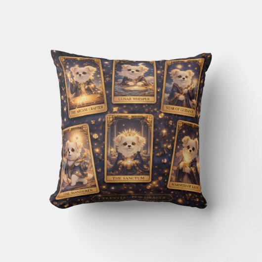 Celestial Pup Oracle – Magical Tarot Card Cushion クッション (正面)