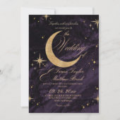 Celestial Purple and Gold Moody Wedding 招待状 (正面)