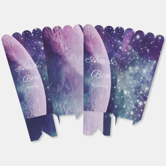 Celestial Purple Galaxy Moon Wedding フェイバーボックス (見開き)