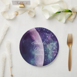 Celestial Purple Galaxy Moon Wedding  ペーパープレート