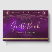 Celestial Purple Teal Gold Sun Moon Stars Wedding  ゲストブック (正面)