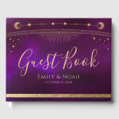 Celestial Purple Teal Gold Sun Moon Stars Wedding  ゲストブック (正面)