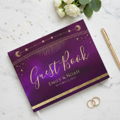 Celestial Purple Teal Gold Sun Moon Stars Wedding  ゲストブック