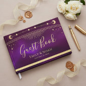 Celestial Purple Teal Gold Sun Moon Stars Wedding  ゲストブック