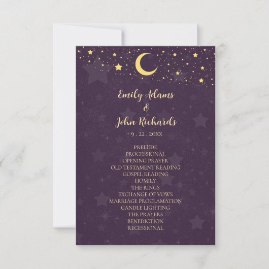 Celestial Purple Wedding Program Stars and Moon (正面)