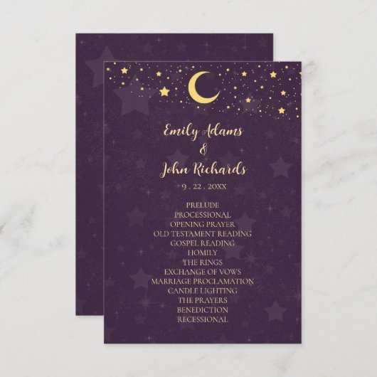 Celestial Purple Wedding Program Stars and Moon (正面/裏面)