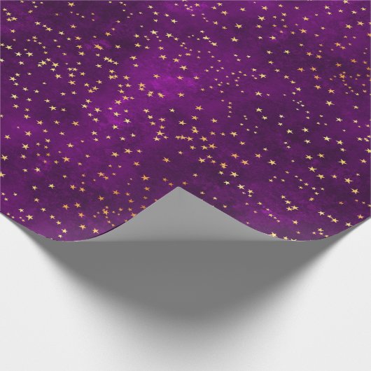 Celestial Purple & Yellow Starry Night Pattern ラッピングペーパー (角)