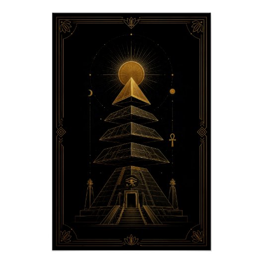 Celestial Pyramid Temple in Black and Gold Poster ポスター (正面)