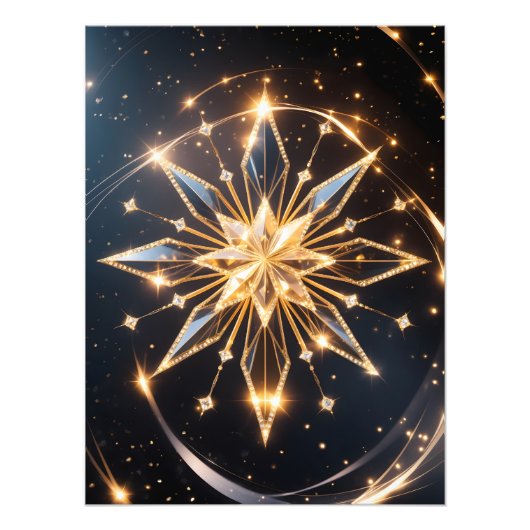 Celestial Radiance – Golden Starburst Glow Poster フォトプリント (正面)