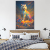 Celestial Rainbow White Tiger – Fantasy Art Painti キャンバスプリント (インサイチュ (寝室))