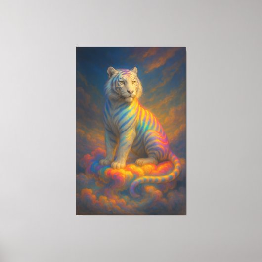 Celestial Rainbow White Tiger – Fantasy Art Painti キャンバスプリント (正面)