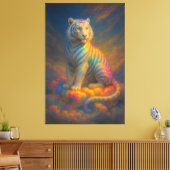 Celestial Rainbow White Tiger – Fantasy Art Painti キャンバスプリント (インサイチュ (リビング))