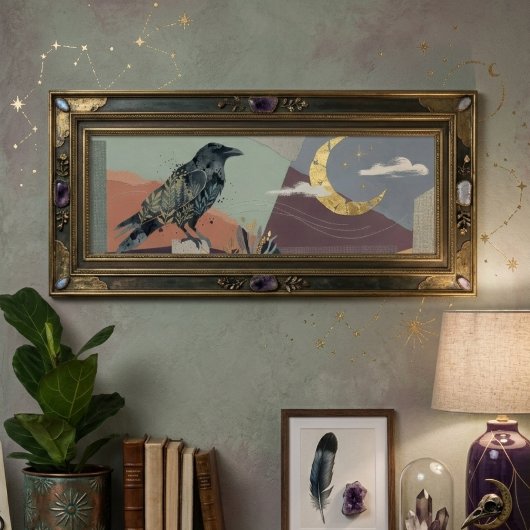 Celestial Raven Moon Art – Gothic Nature ポスター