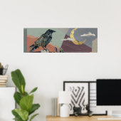 Celestial Raven Moon Art – Gothic Nature ポスター (ホームオフィス)