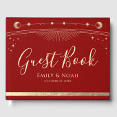 Celestial Red Gold Sun Moon Stars Wedding  ゲストブック (正面)