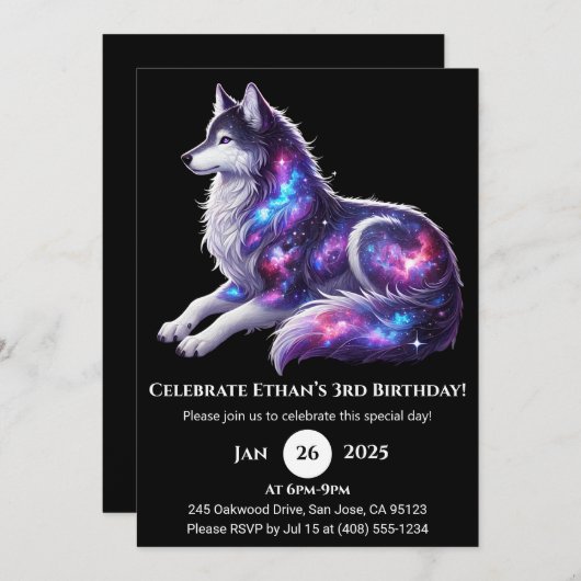 Celestial Resting Wolf Birthday Invitation 招待状 (正面/裏面)