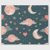 Celestial Romance Dreamy Moon & Stars Valentine Se ラッピングペーパー (フラット)