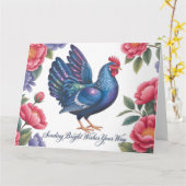 Celestial Rooster Greeting with Floral Border カード (黄色い花)
