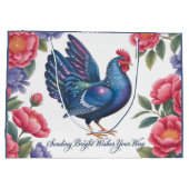 Celestial Rooster Greeting with Floral Border ラージペーパーバッグ (裏面)