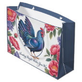 Celestial Rooster Greeting with Floral Border ラージペーパーバッグ (裏面アングル)