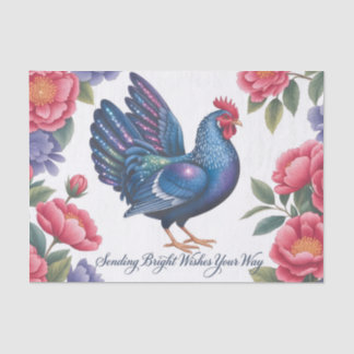 Celestial Rooster Greeting with Floral Border 薄葉紙