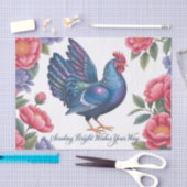 Celestial Rooster Greeting with Floral Border 薄葉紙 (クラフト)