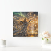 Celestial Rune Mage Clock – Mystic Blue & Gold スクエア壁時計 (ホーム)