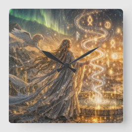 Celestial Rune Mage Clock – Mystic Blue & Gold スクエア壁時計
