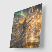 Celestial Rune Mage Clock – Mystic Blue & Gold スクエア壁時計 (傾斜)