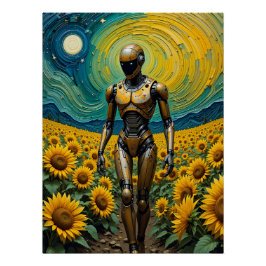 Celestial Sentience: Robot in Sunflower Fields ポスター