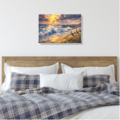 Celestial Shores: A Coastal Impasto Sunset キャンバスプリント (インサイチュ (寝室))
