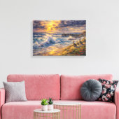 Celestial Shores: A Coastal Impasto Sunset キャンバスプリント (インサイチュ (リビング))