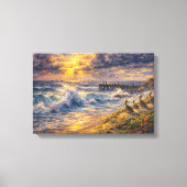 Celestial Shores: A Coastal Impasto Sunset キャンバスプリント (正面)