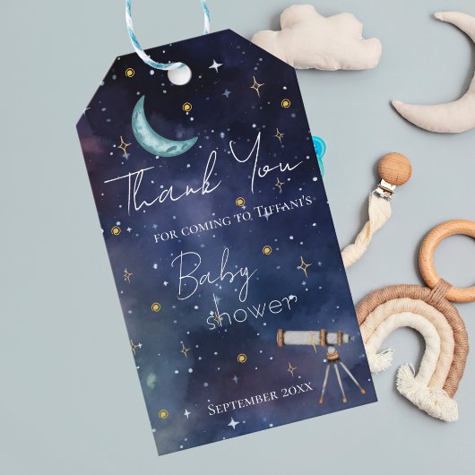 Celestial Sky Moon & Stars ベビーシャワーの御礼 ギフトタグ