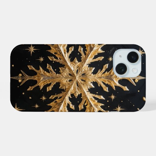 Celestial Snowflake Golden Glam Phone Case iPhone 15ケース (裏面横)