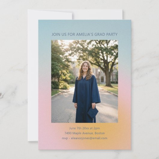 Celestial Soft Blue Pink Gradient Graduation Party 招待状 (正面)