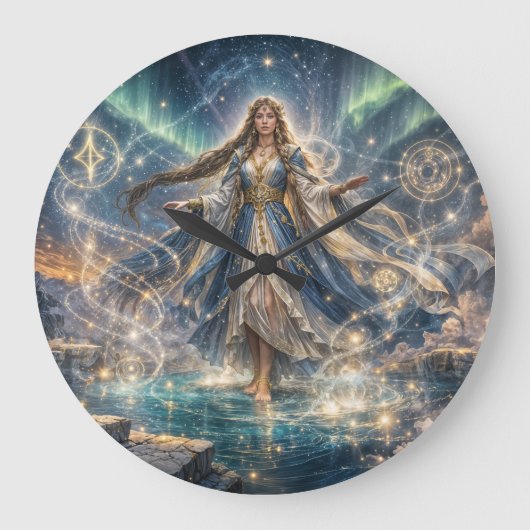 Celestial Sorceress Fantasy Clock – Mystic Blue ラージ壁時計 (正面)