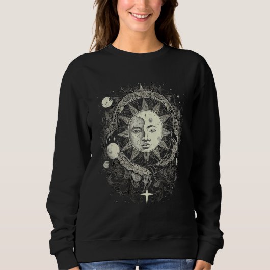 Celestial Space Sun Moon Boho Luna Solar Astronomy スウェットシャツ (正面)