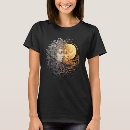 Celestial Space Sun Moon Boho Luna Solar Astronomy Tシャツ (正面)