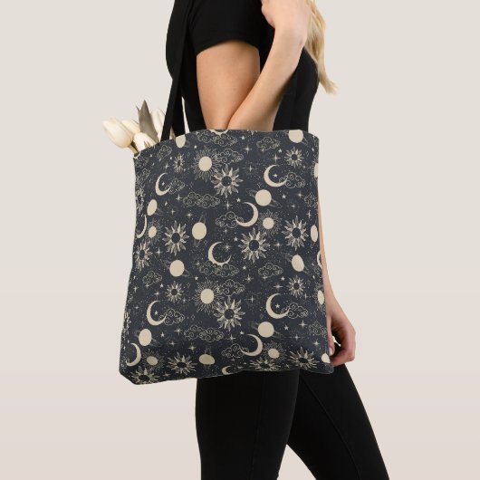 celestial space sun moon galaxy planet beige トートバッグ (クローズアップ)