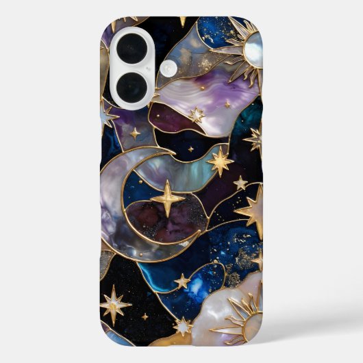 Celestial StainedGlass iPhone Case Moon Stars Gold Case-Mate iPhoneケース (裏面)